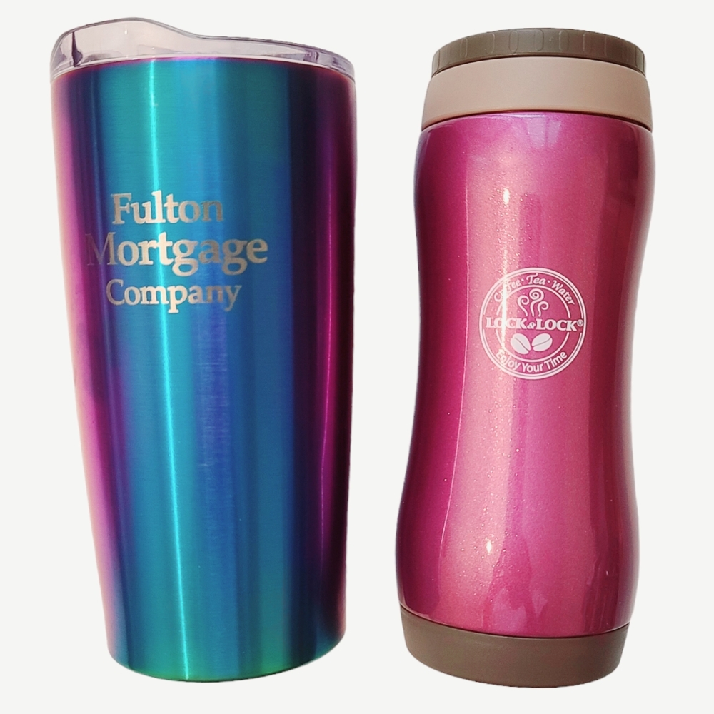 Two Insulated Chromatic Glittery Drink Tumblers Cup Bottles